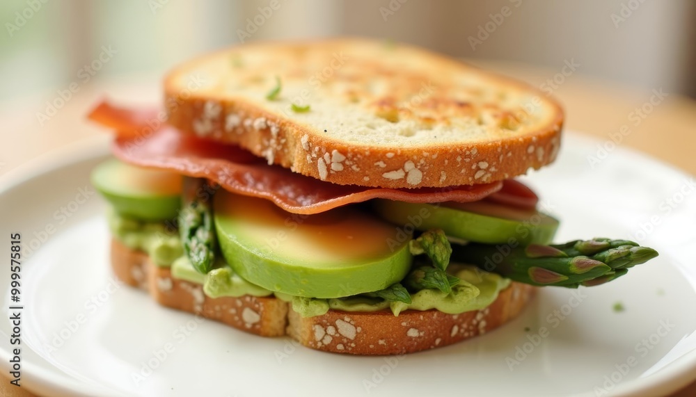 Deliciously stacked sandwich ready to be savored Deliciously stacked sandwich ready to be savored
