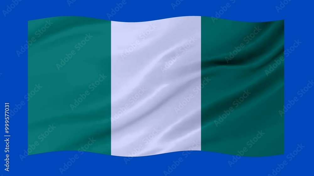 Nigeria waving flag with 3d glowing shade isolated on blue background Nigeria waving flag with 3d glowing shade isolated on blue background