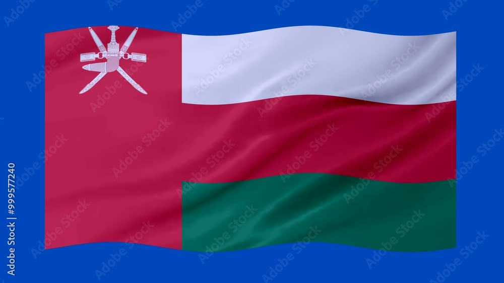 Oman waving flag with 3d glowing shade isolated on blue background Oman waving flag with 3d glowing shade isolated on blue background