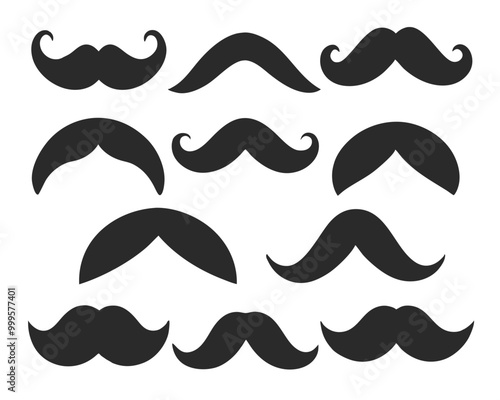 Set of unique mustache vector designs in various styles, perfect for vintage or men’s themes.
Classic mustache silhouettes in vector format, featuring handlebar, walrus, and more styles.