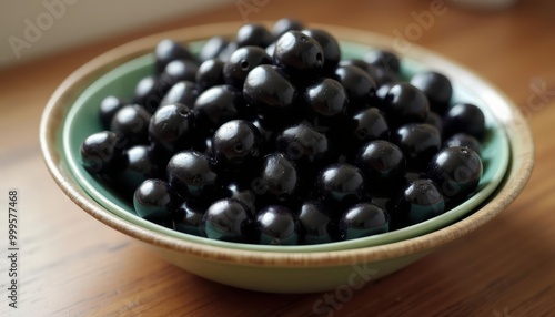  A bowl of fresh glossy blackberries