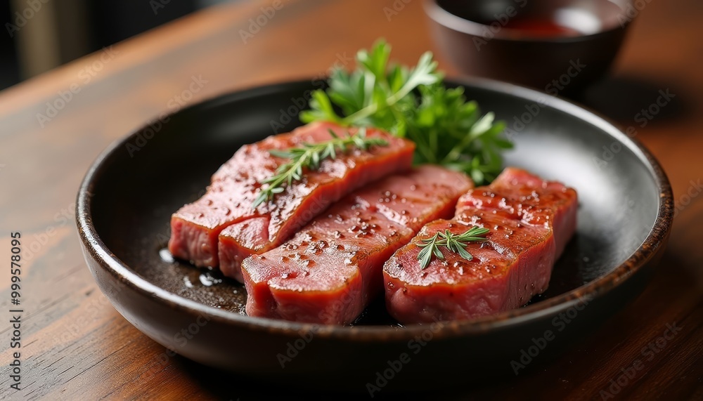 Deliciously seared steak ready to be savored Deliciously seared steak ready to be savored
