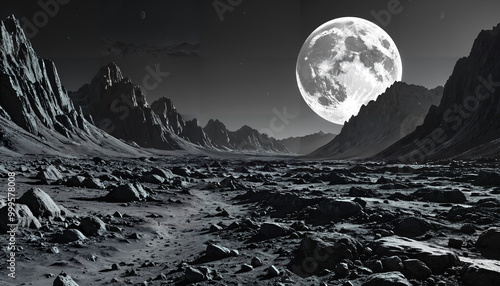 Paysage lunaire sous une pleine lune photo