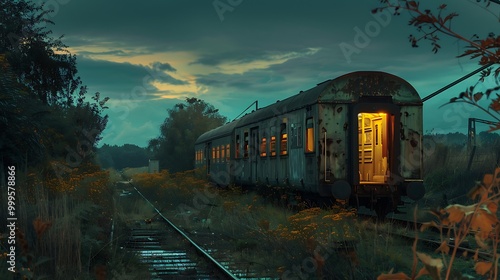 Train carriage left alone in the lovely evening