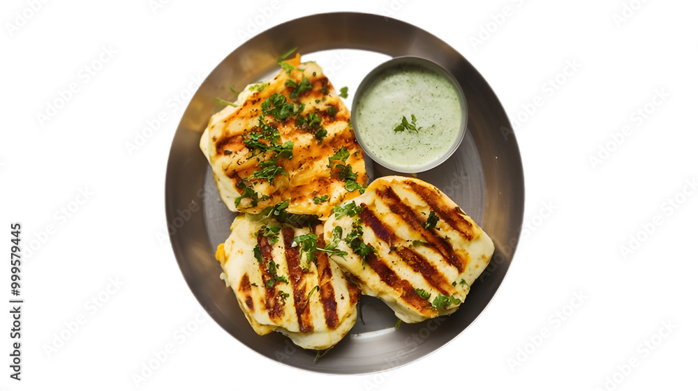 A photo of paneer tikka, an Indian street food white background A photo of paneer tikka, an Indian street food white background