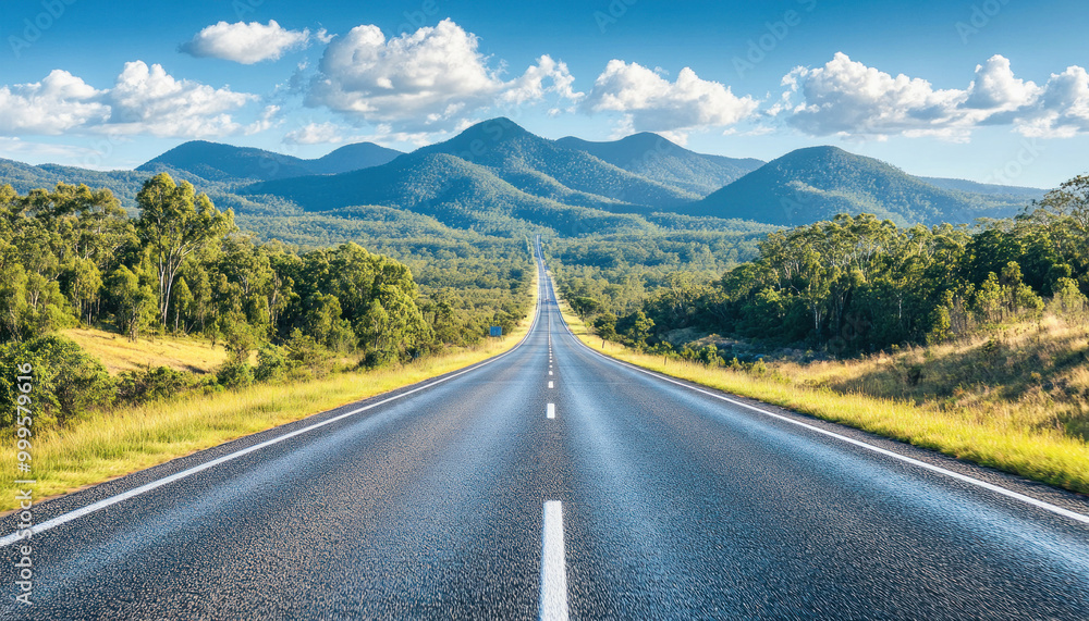 Naklejka premium Empty paved road leading to mountains in australia
