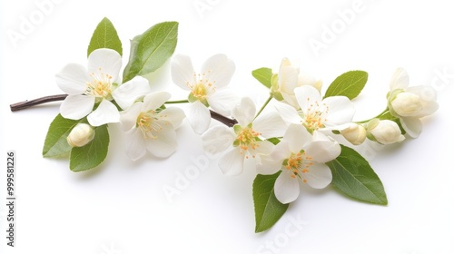 Jasmin branch with flowers isolated on white background