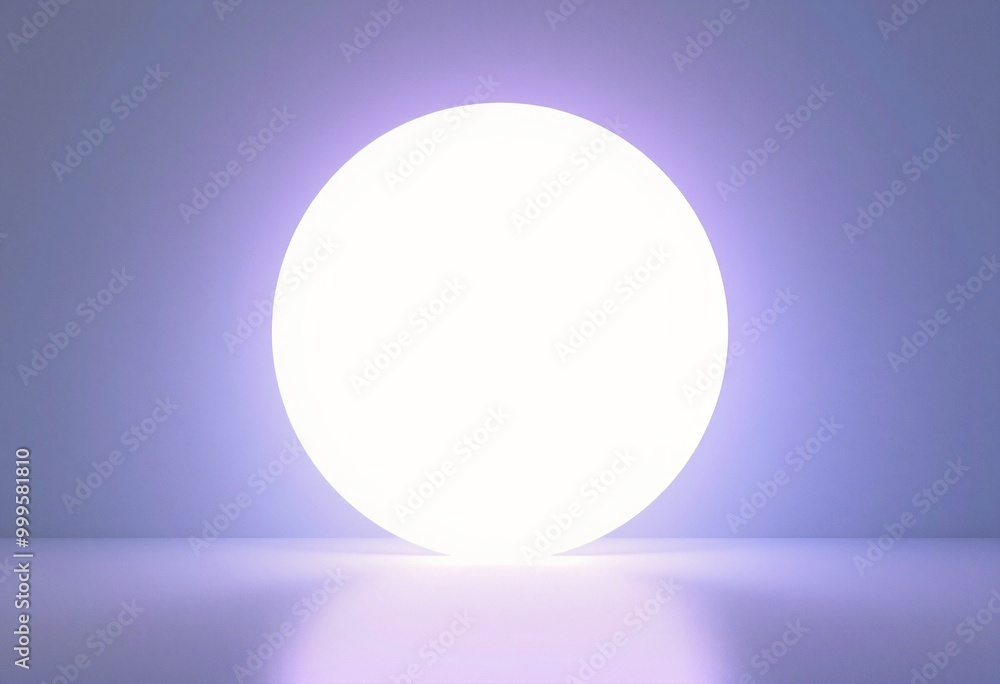 A large glowing white circle light in a lavender room. A large glowing white circle light in a lavender room.