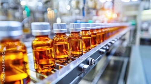 Pharmaceutical Vials on Production Line in Modern Medical Facility