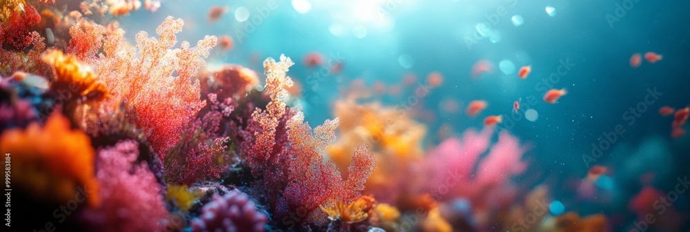 Fototapeta premium Vibrant Underwater Coral Garden, colorful corals thriving in a serene aquatic environment, teeming with marine life and soft flowing currents