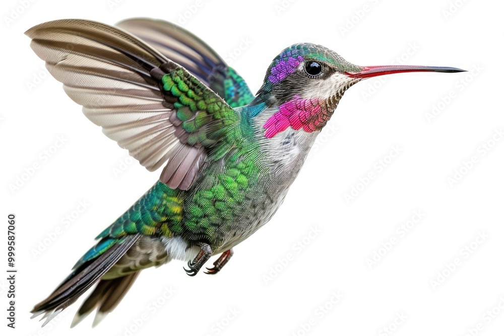 Fototapeta premium A small bird in mid-air, its wings fully extended