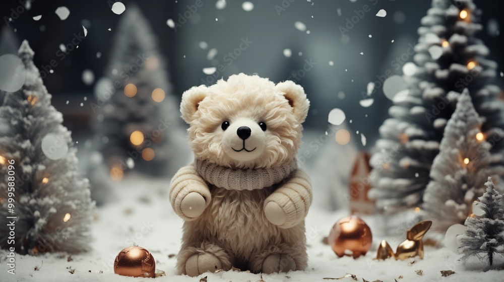 A single christmas tree with white snow bear in christmas custom winter holiday background. A single christmas tree with white snow bear in christmas custom winter holiday background.
