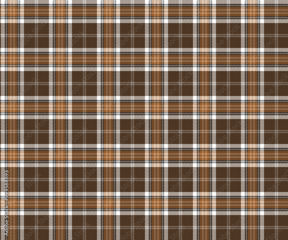 Plaid fabric pattern, brown, yellow, white, black, seamless for textile and design clothes skirt pants apron tablecloth blanket or decoration. Vector illustration. Plaid fabric pattern, brown, yellow, white, black, seamless for textile and design clothes skirt pants apron tablecloth blanket or decoration. Vector illustration.