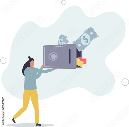Bank safe with secured money and valuables in security.flat design with people.