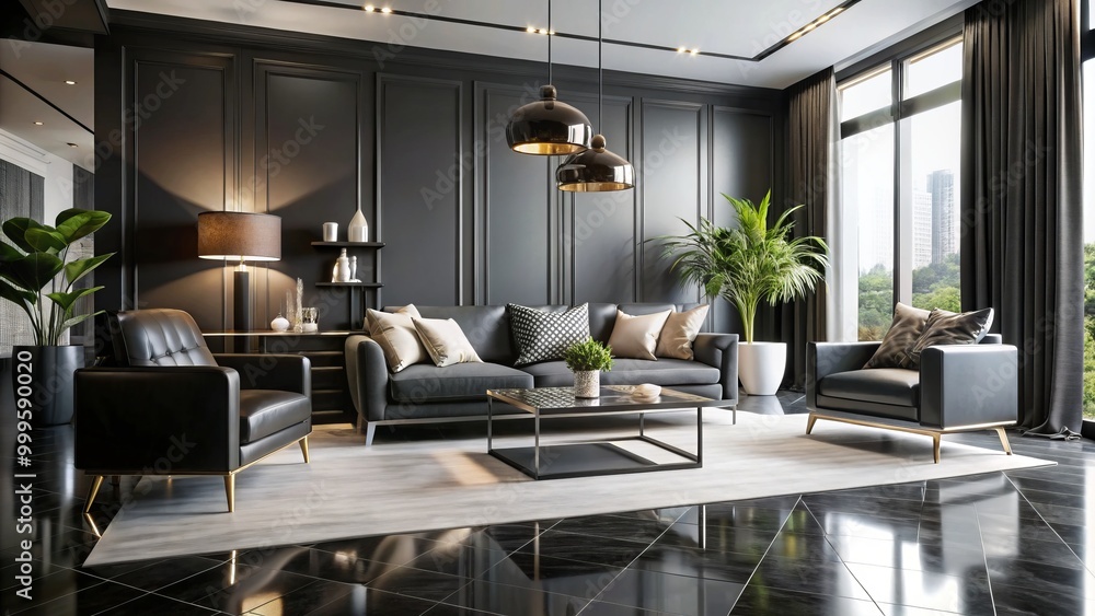 Stylish furniture paired with elegant decor brings a modern black floor interior to life, transforming contemporary Stylish furniture paired with elegant decor brings a modern black floor interior to life, transforming contemporary