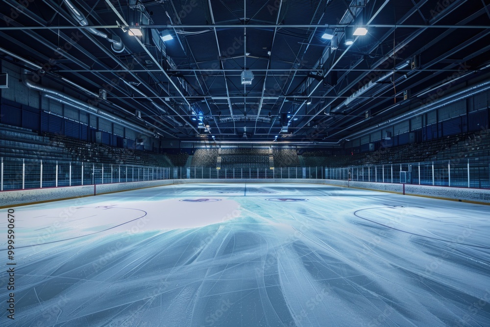 Hockey rink at night with bright lights reflecting off the ice Hockey rink at night with bright lights reflecting off the ice