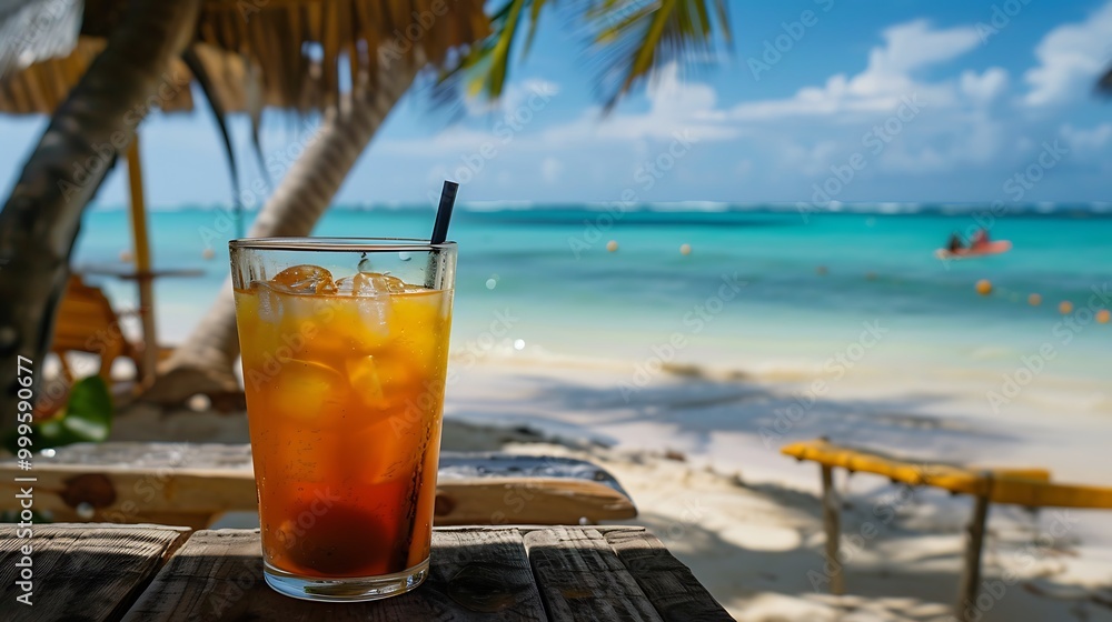 Tropical rum drink in a tourist destination beach cafe Tropical rum drink in a tourist destination beach cafe