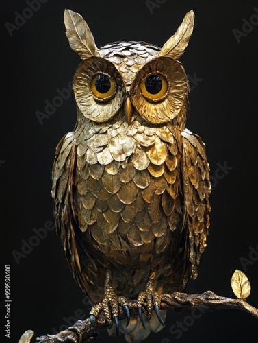 golden Minerva's owl, symbol of knowledge, wisdom, acumen and erudition, 3:4 photo