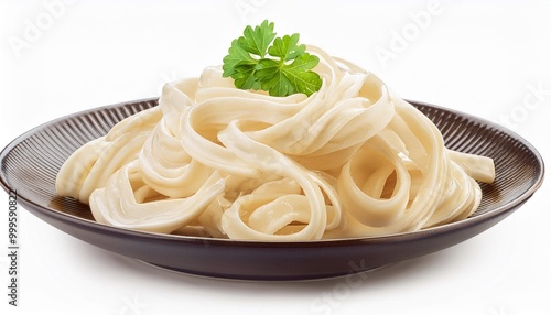 Creamy Alfredo Pasta Isolated on White Background, Clipping Path, Full Depth of Field