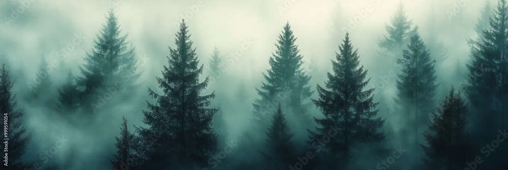 Misty Pine Forest Serenity, towering pines shrouded in gentle mist, creating an ethereal and tranquil atmosphere in nature's embrace Misty Pine Forest Serenity, towering pines shrouded in gentle mist, creating an ethereal and tranquil atmosphere in nature's embrace