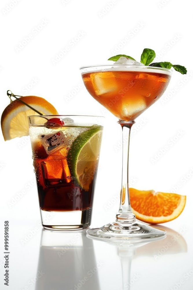 Fototapeta premium A selection of colorful glasses filled with various beverages