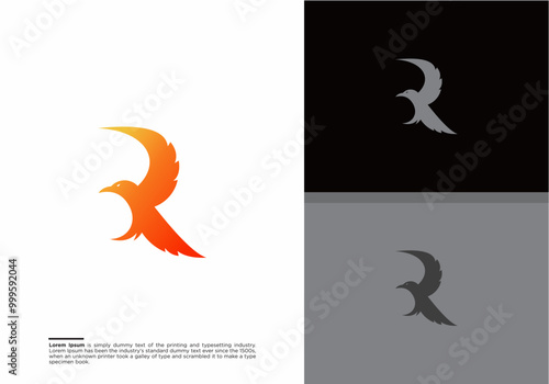 Creative Letter R eagle Logo Design. Awesome Trendy Letter R Bird logo Design Template.