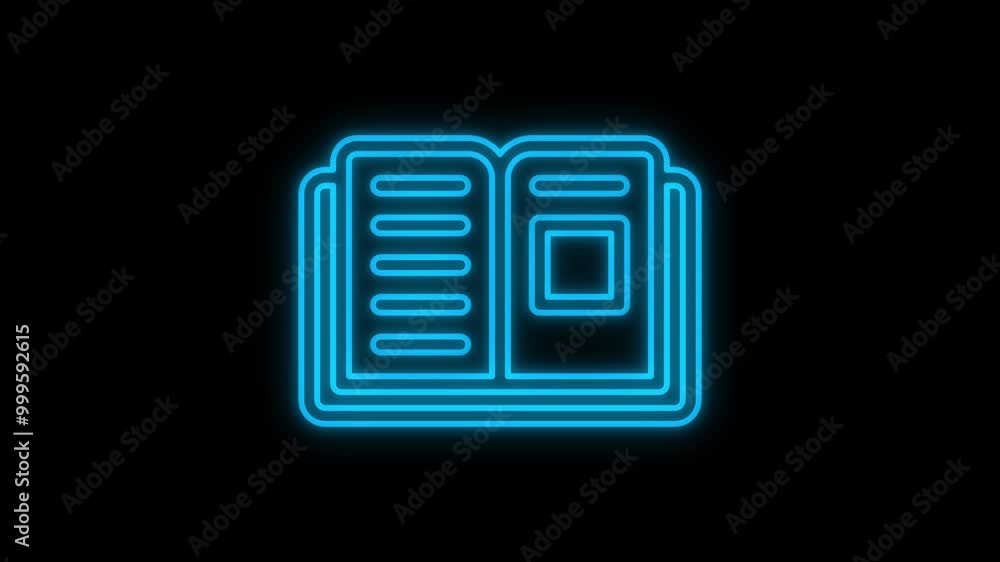 A glowing neon effect of a knowledge icon is set on a black background. 4K video motion graphic animation. A glowing neon effect of a knowledge icon is set on a black background. 4K video motion graphic animation.