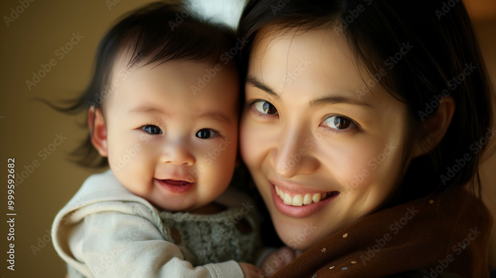 母親に抱っこされる赤ちゃん 母親に抱っこされる赤ちゃん