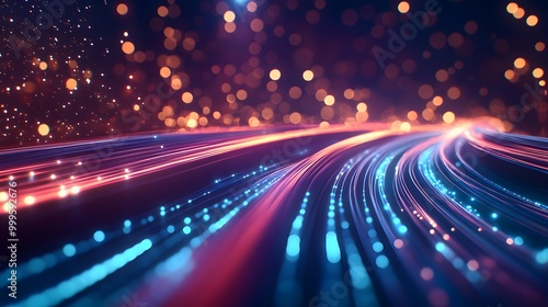 defocused image of fiber optics lights on business background. 