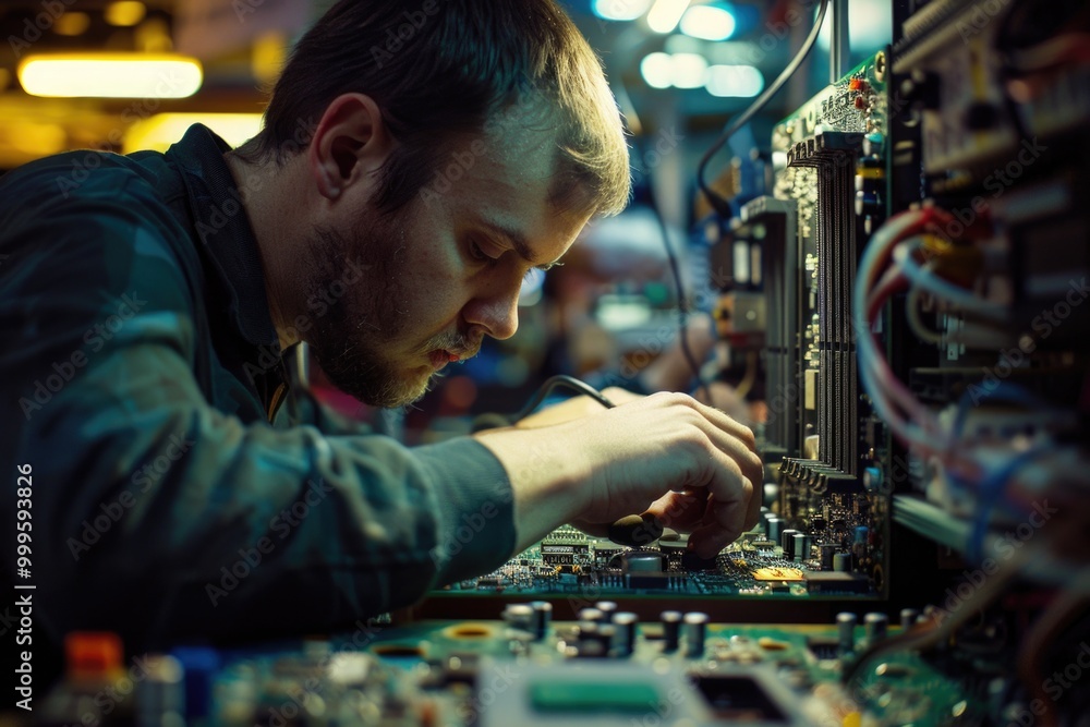 A person fixing a computer motherboard, providing an image suitable for tech-related content A person fixing a computer motherboard, providing an image suitable for tech-related content
