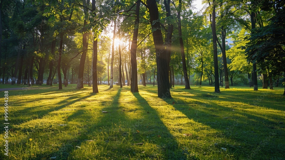 Park scene with sunlight shining through tree branches, suitable for outdoor lifestyle or nature-inspired themes Park scene with sunlight shining through tree branches, suitable for outdoor lifestyle or nature-inspired themes