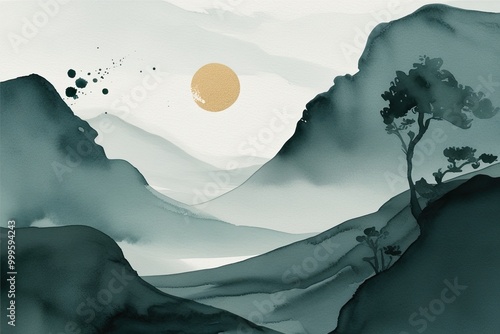 Modern Minimalist Japanese Ink Wash Art Focusing on Serenity and Movement