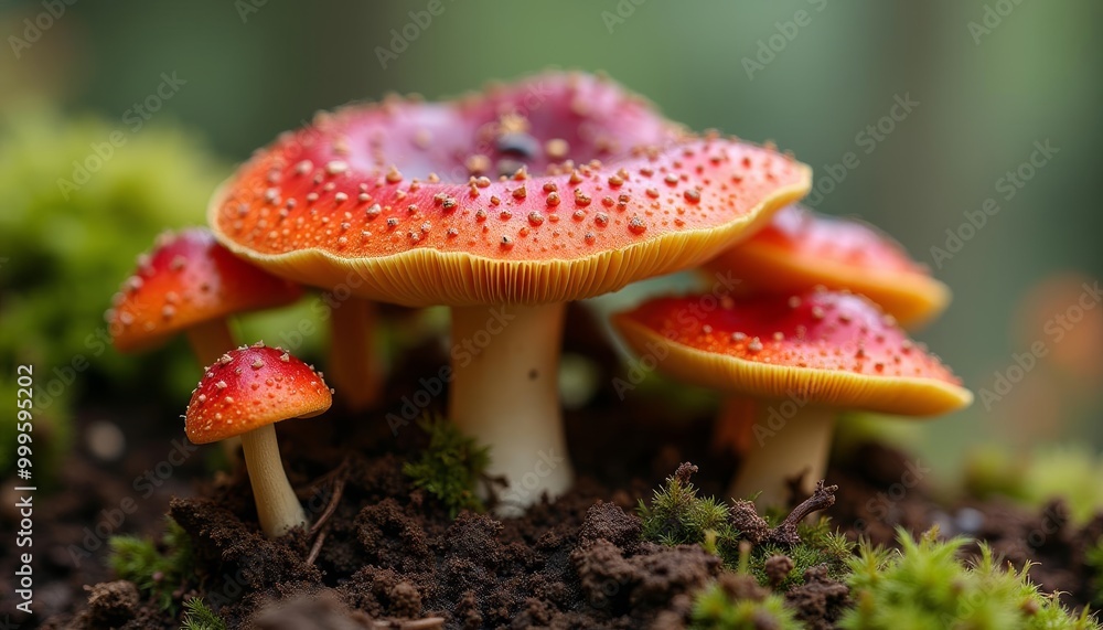 Natures vibrant palette A closeup of a red and yellow mushroom Natures vibrant palette A closeup of a red and yellow mushroom
