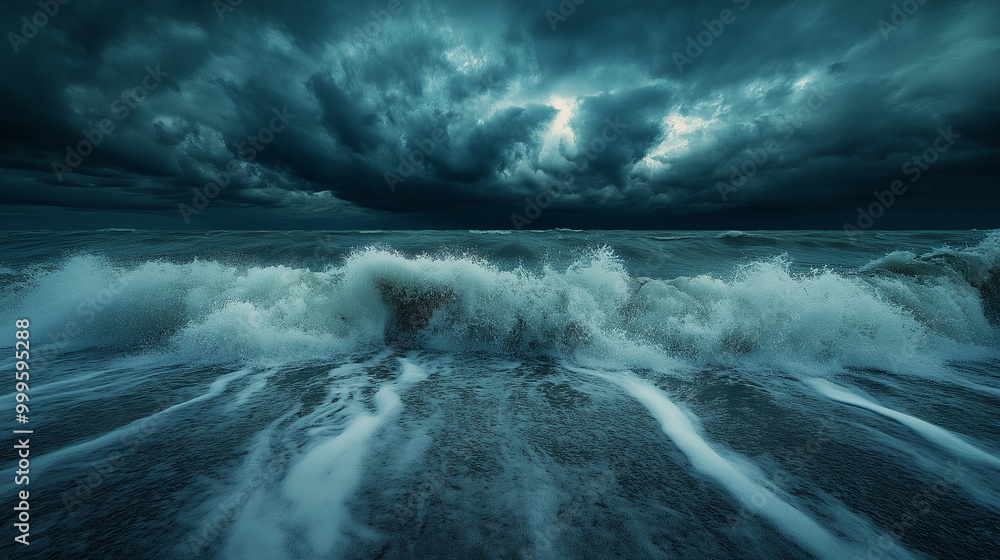 Fototapeta premium Big stormy spraying waves. 
