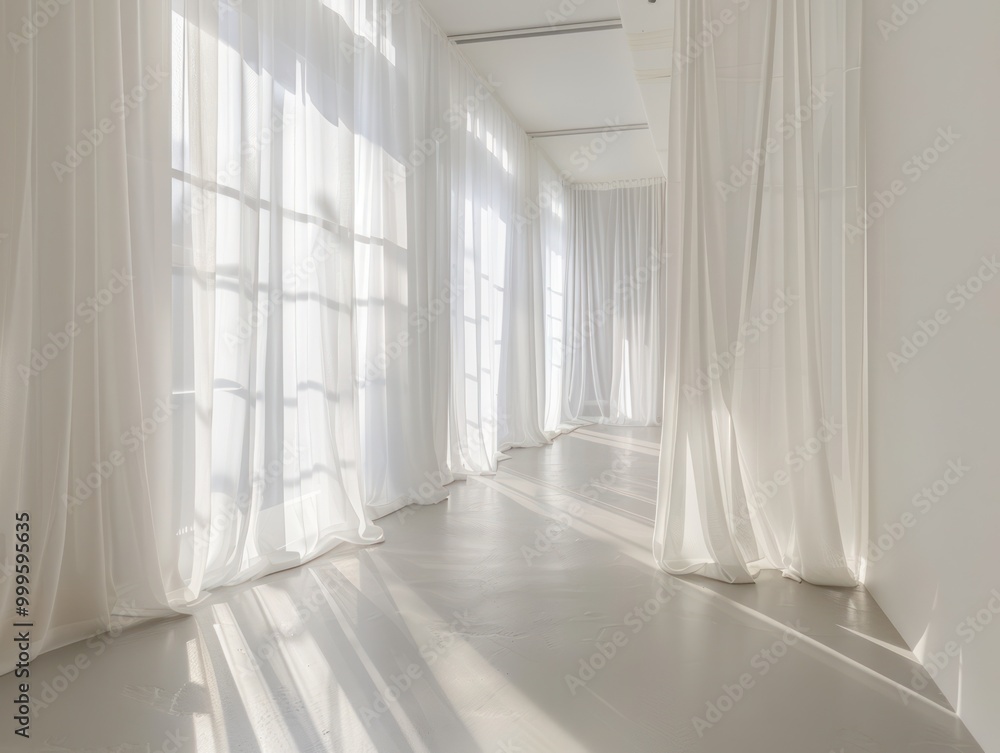 apartment white wall room with sheer long white curtains and soft light coming through glass window apartment white wall room with sheer long white curtains and soft light coming through glass window