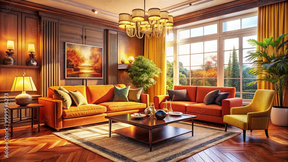 This inviting living room showcases elegant design with warm tones and chic furniture accents, crafting a cozy and This inviting living room showcases elegant design with warm tones and chic furniture accents, crafting a cozy and