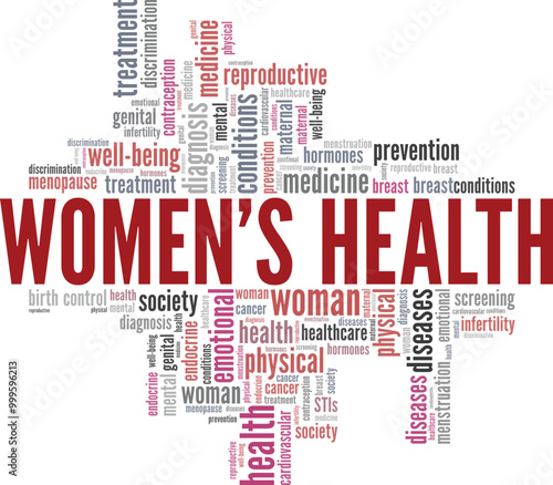 Women's Health word cloud conceptual design isolated on white background.