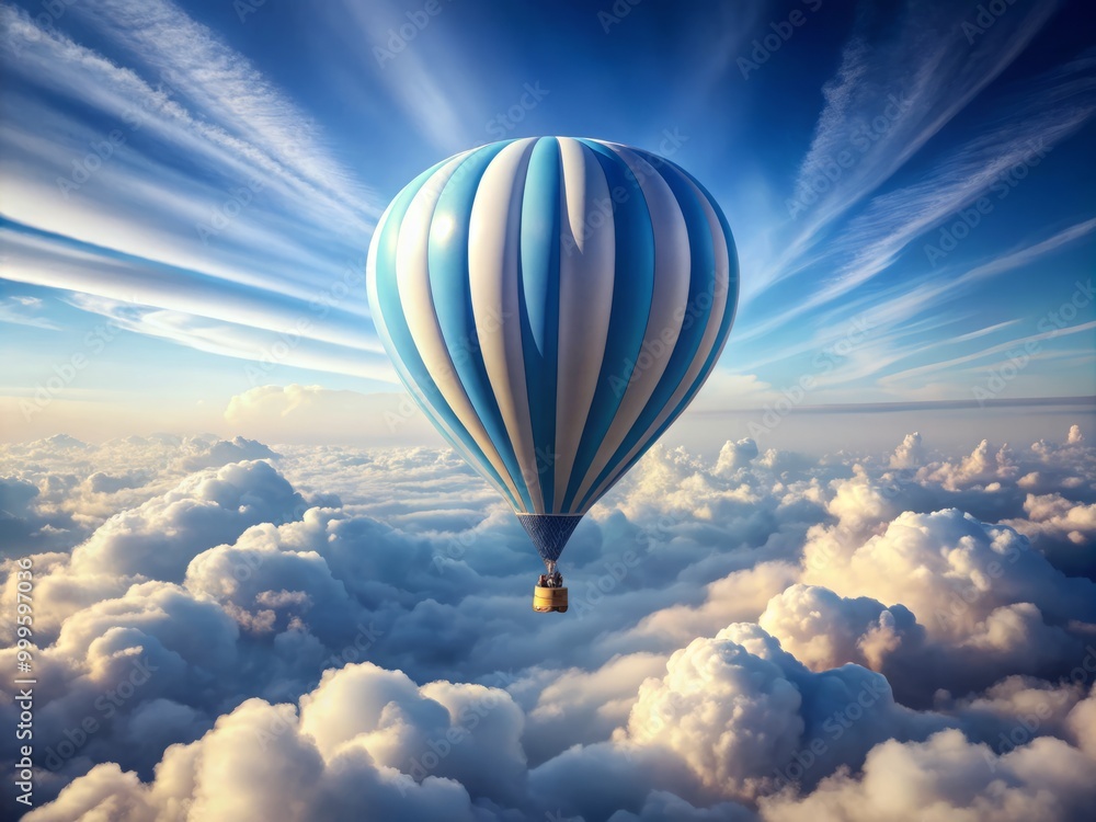 wistful powder blue and light gray hot air balloon, soaring above fluffy white clouds wistful powder blue and light gray hot air balloon, soaring above fluffy white clouds