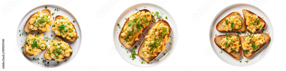Scrambled egg toast top view isolated on transparent background Scrambled egg toast top view isolated on transparent background