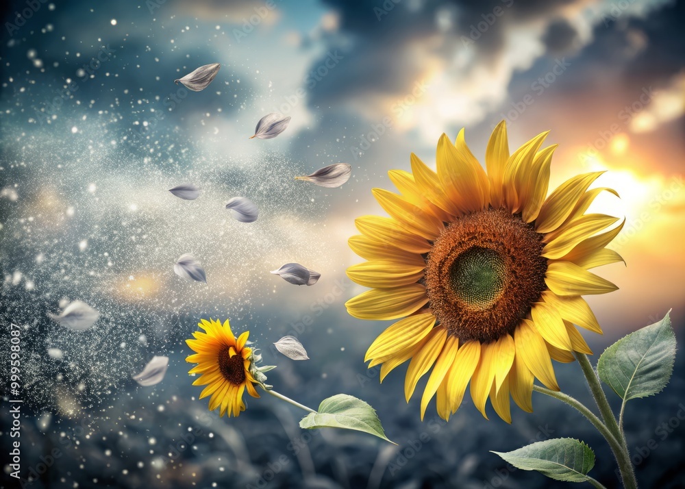 Whispers in the Wind, delicate sunflower petals carry soft gray messages on the gentle breeze, whispers from another world Whispers in the Wind, delicate sunflower petals carry soft gray messages on the gentle breeze, whispers from another world
