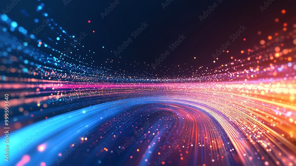 Obraz premium Abstract digital background with glowing lines and particles.