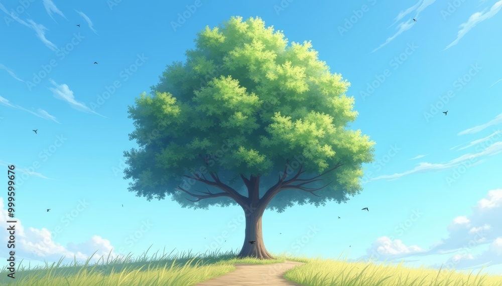 Fototapeta premium A serene path under a treefilled sky