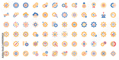 cogs gears colors themed icon collection, teamwork cooperation, Technology Innovation Engineering Idea