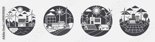 renewable energy sources sustainable development countryside urban areas themed template collection