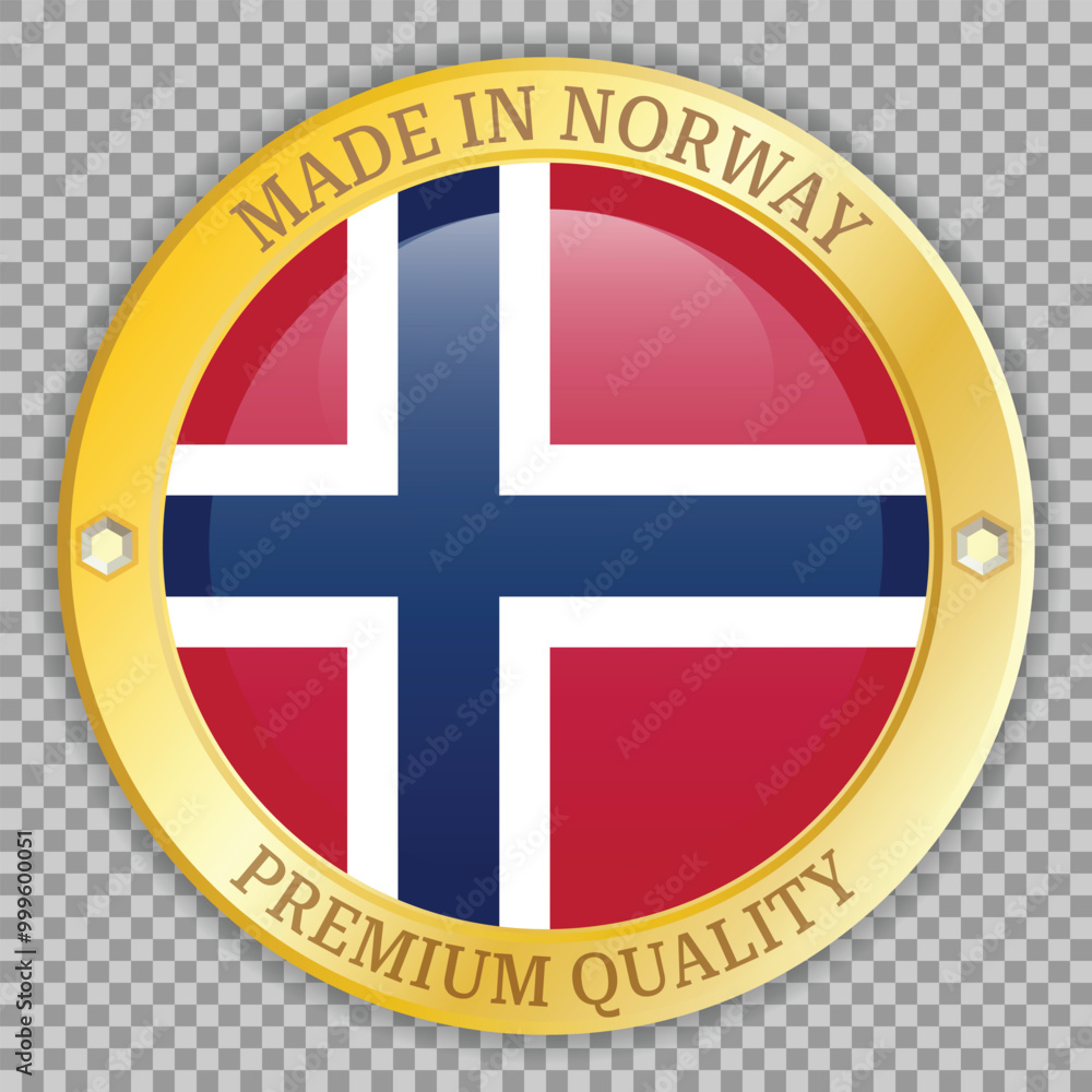 Fototapeta premium Made in Norway premium quality gold badge. Vector illustration on checkered background