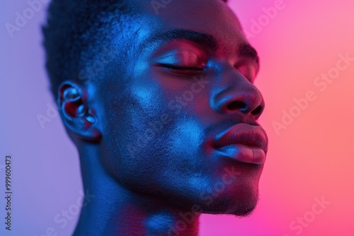 Serene Caribbean man with perfect skin in a vibrant portrait