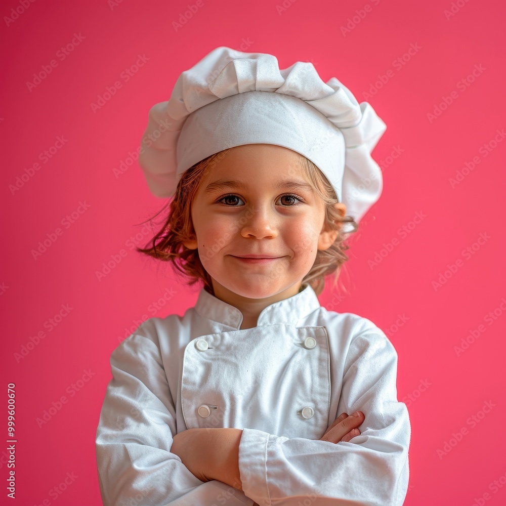 Confident child dressed as a chef with arms crossed in medium shot Confident child dressed as a chef with arms crossed in medium shot