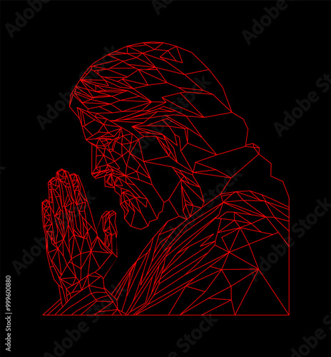  jesus christ praying - low poly stroke line (artwork 2)