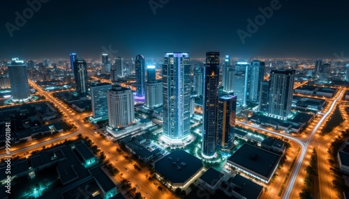  Vibrant cityscape at night illuminated by bright lights