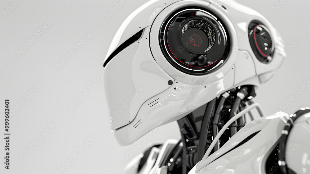 Face closeup of a futuristic and advanced white AI robot. Face closeup of a futuristic and advanced white AI robot.